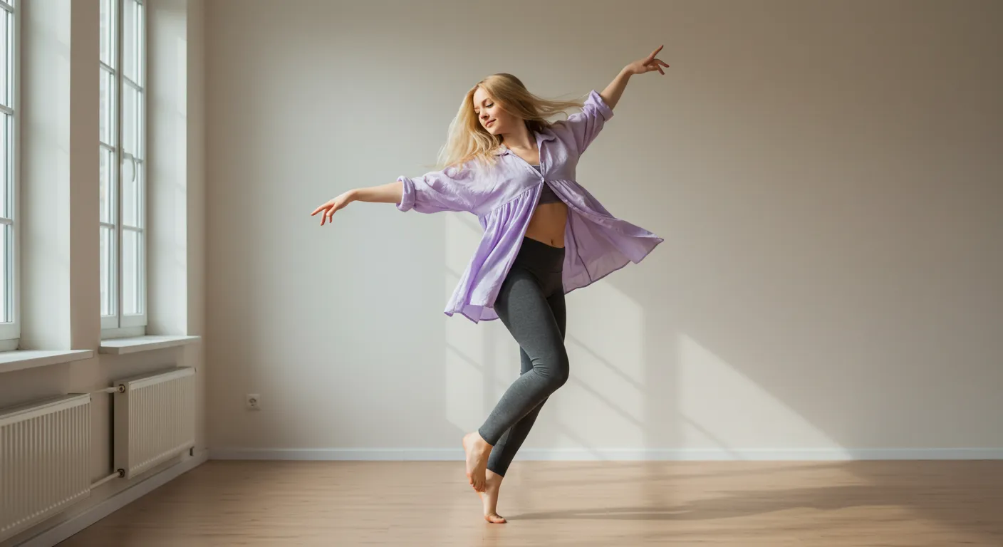 部屋で踊る女性