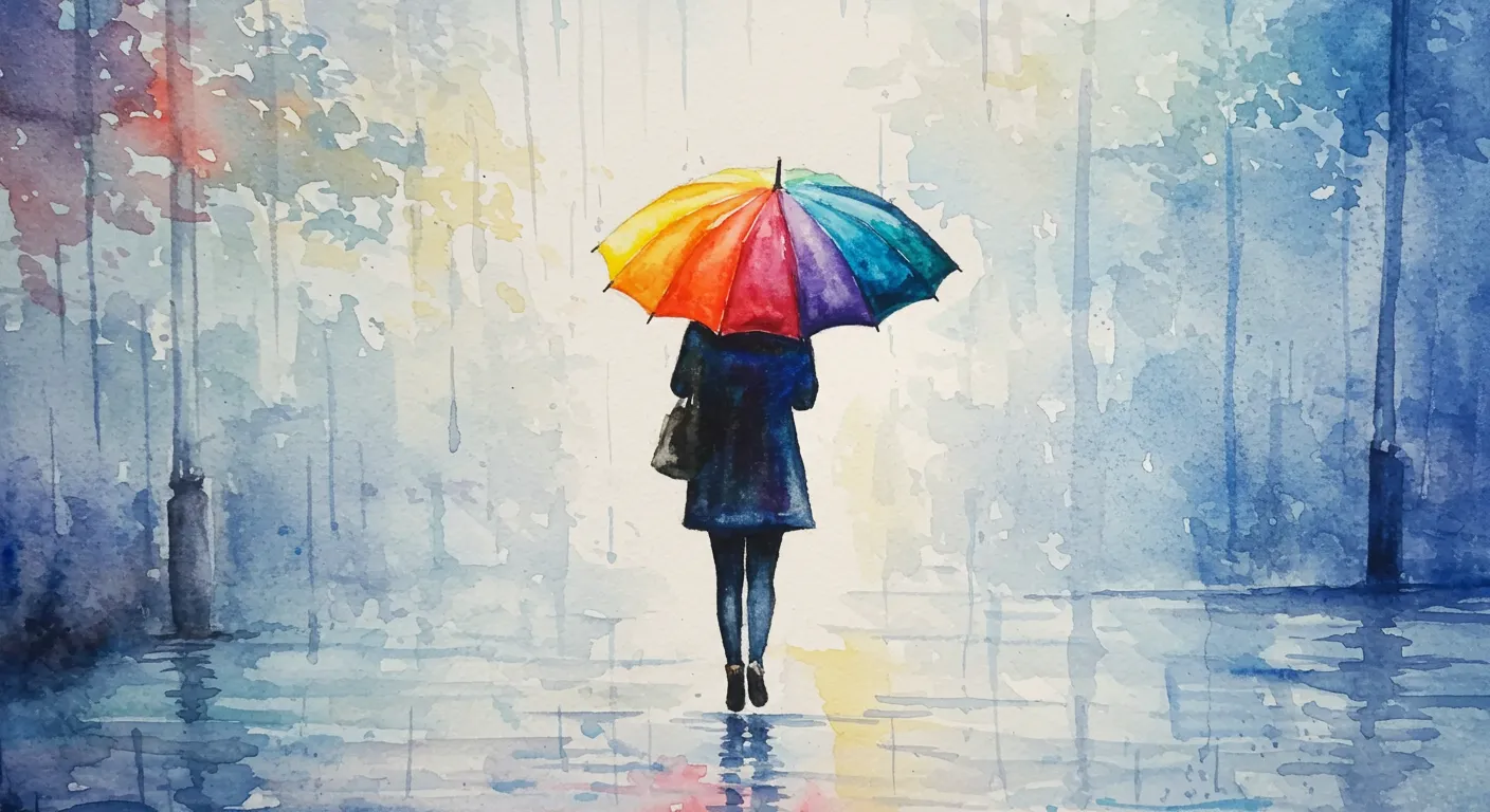 雨と傘の水彩画