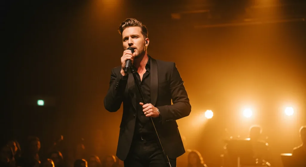 ステージ上で歌う男性