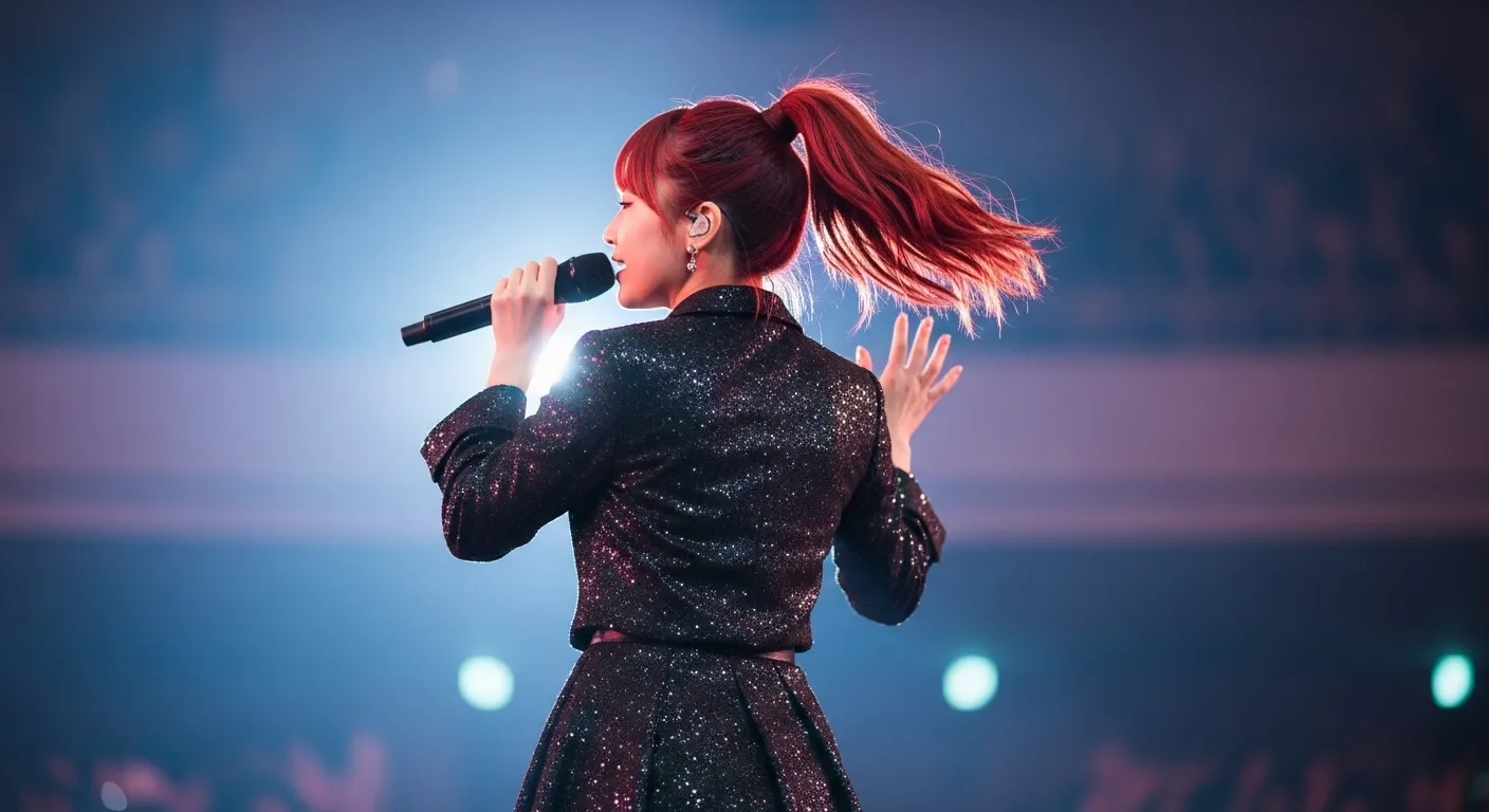 歌う赤髪の女性