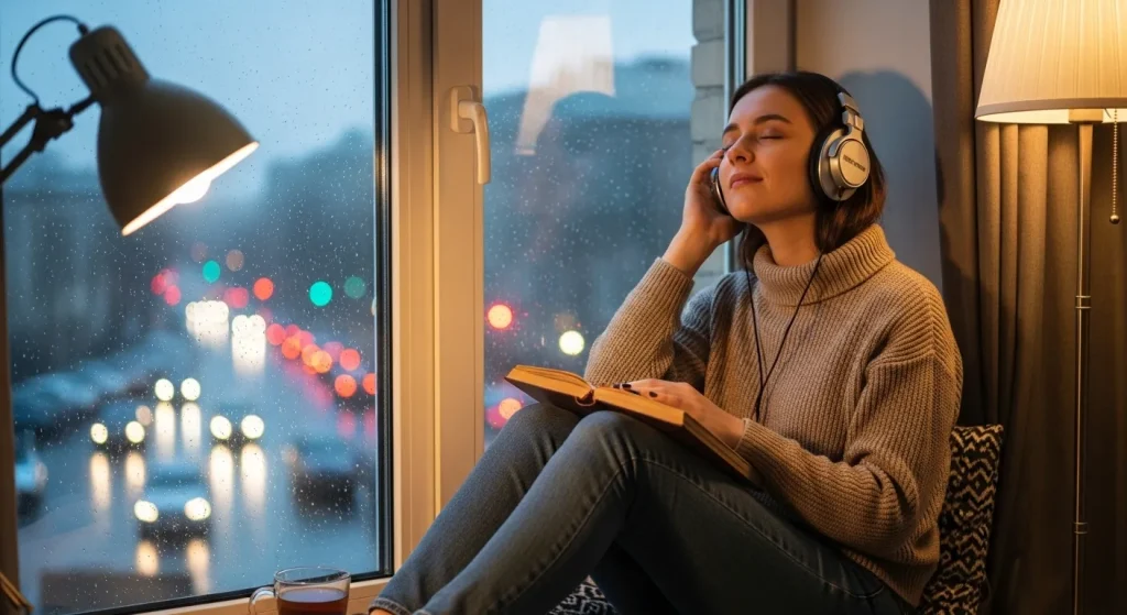 音楽を聴く女性