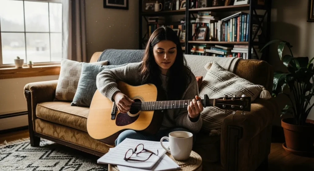 部屋で演奏する