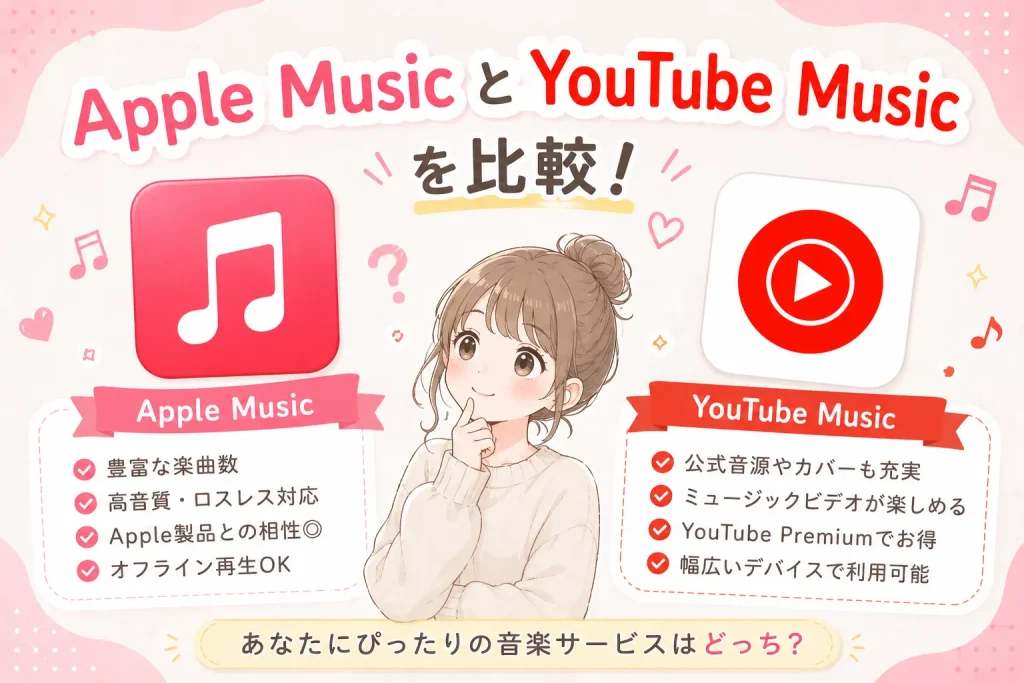 Apple MusicとYouTubeMusicを比較するサムネイル