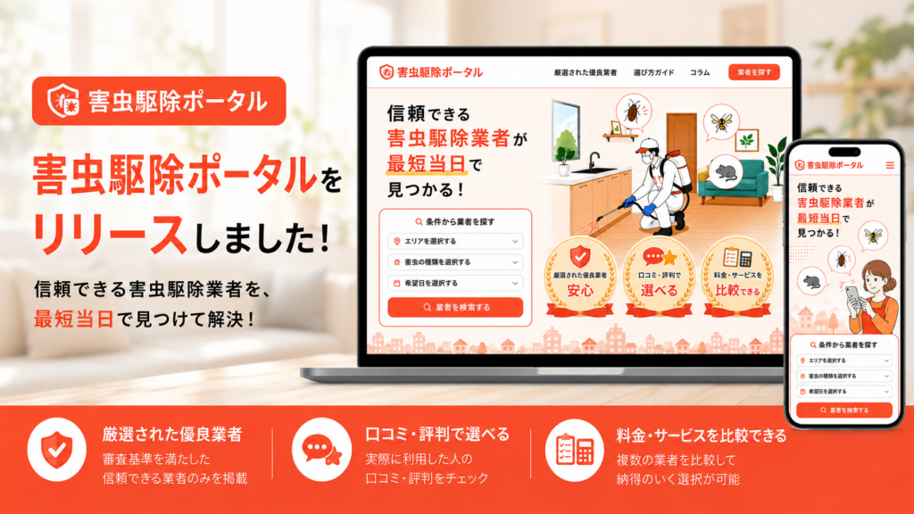 害虫駆除ポータルのリリースを伝える画像